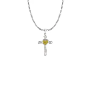 1-1/16 Inch Sterling Silver Centered Mustard Seed Heart and Cross Necklace
