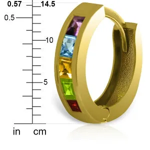 1 Carat 14K Solid Yellow Gold Hoop Huggie Earrings Multi Gemstones