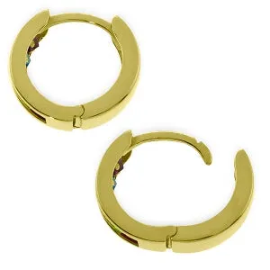 1 Carat 14K Solid Yellow Gold Hoop Huggie Earrings Multi Gemstones