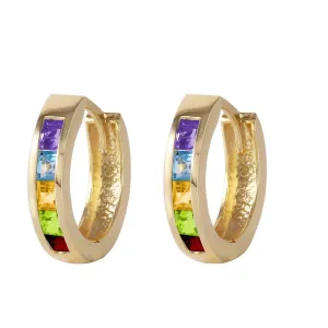 1 Carat 14K Solid Yellow Gold Hoop Huggie Earrings Multi Gemstones