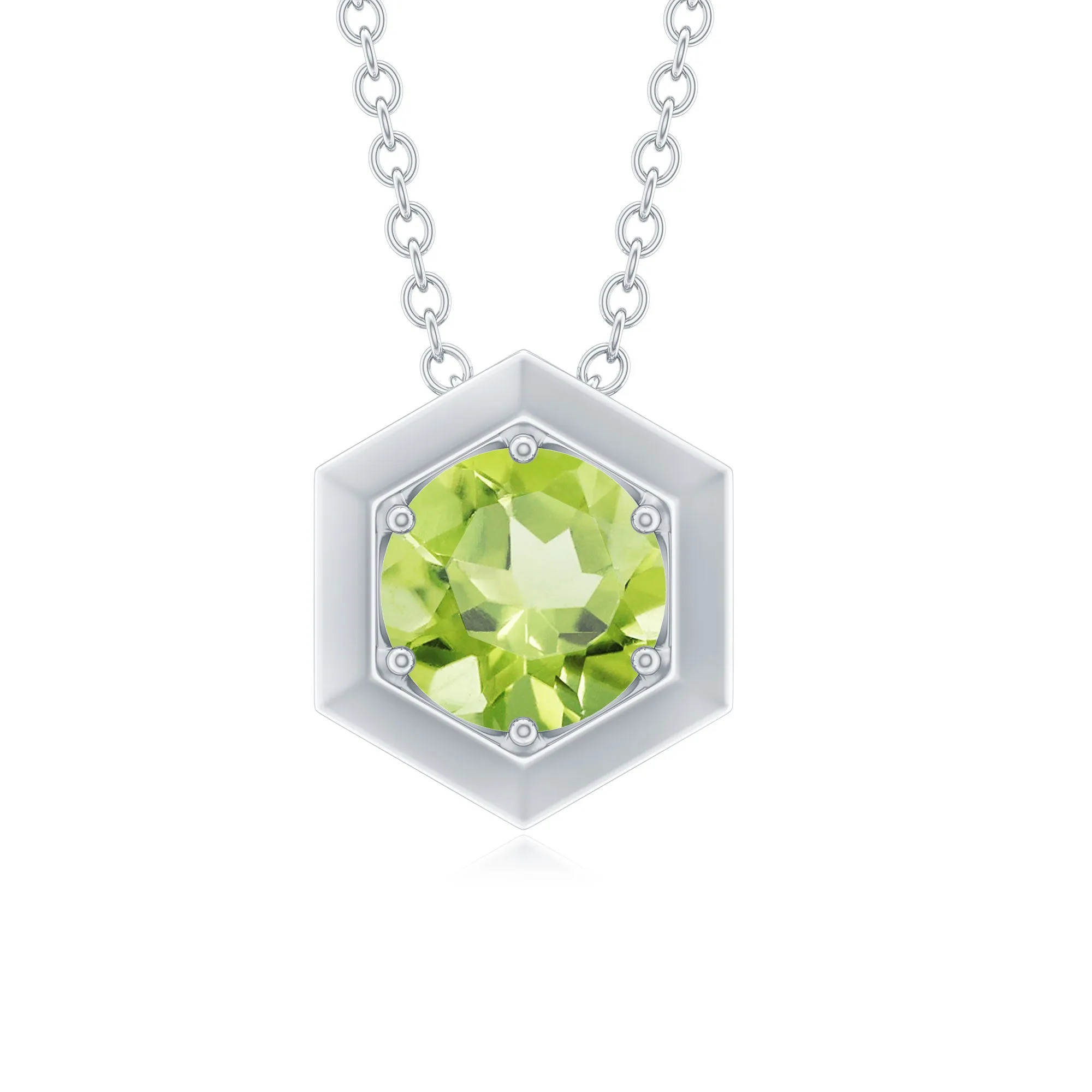 1 CT Hexagon Pendant for Women with Solitaire Round Peridot