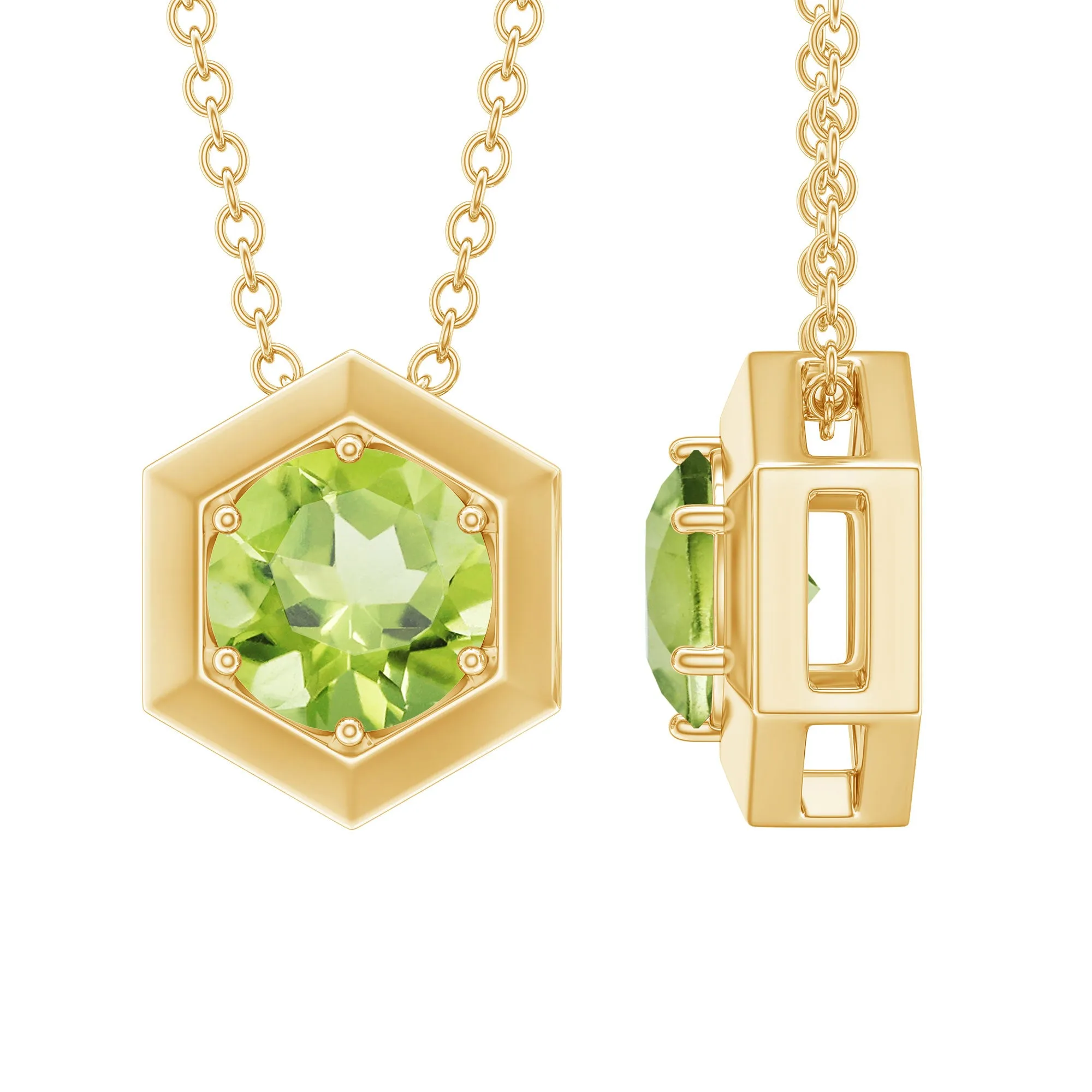 1 CT Hexagon Pendant for Women with Solitaire Round Peridot