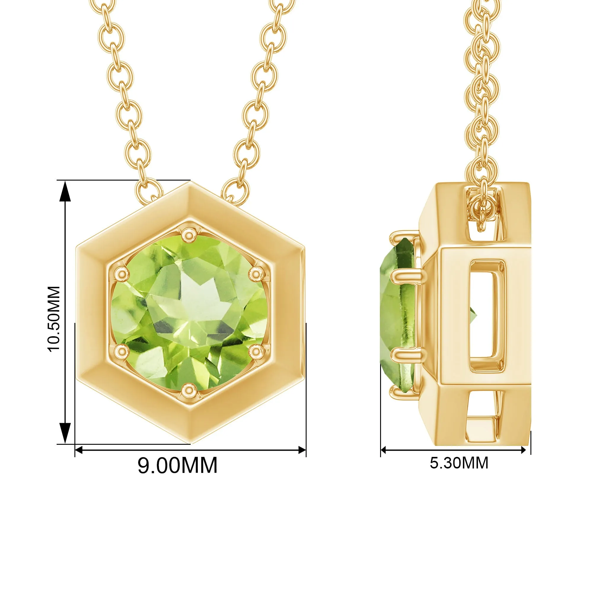 1 CT Hexagon Pendant for Women with Solitaire Round Peridot