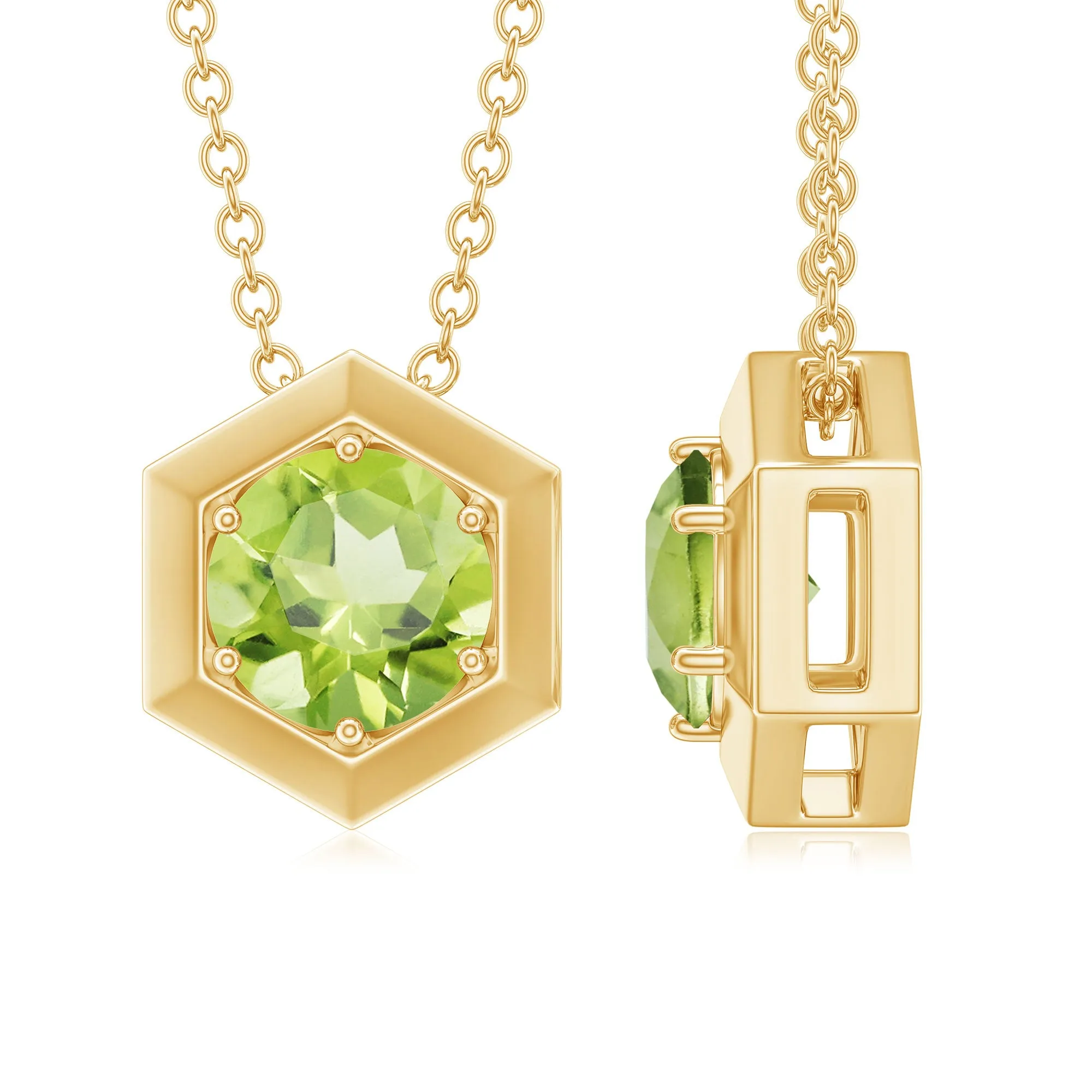 1 CT Hexagon Pendant for Women with Solitaire Round Peridot