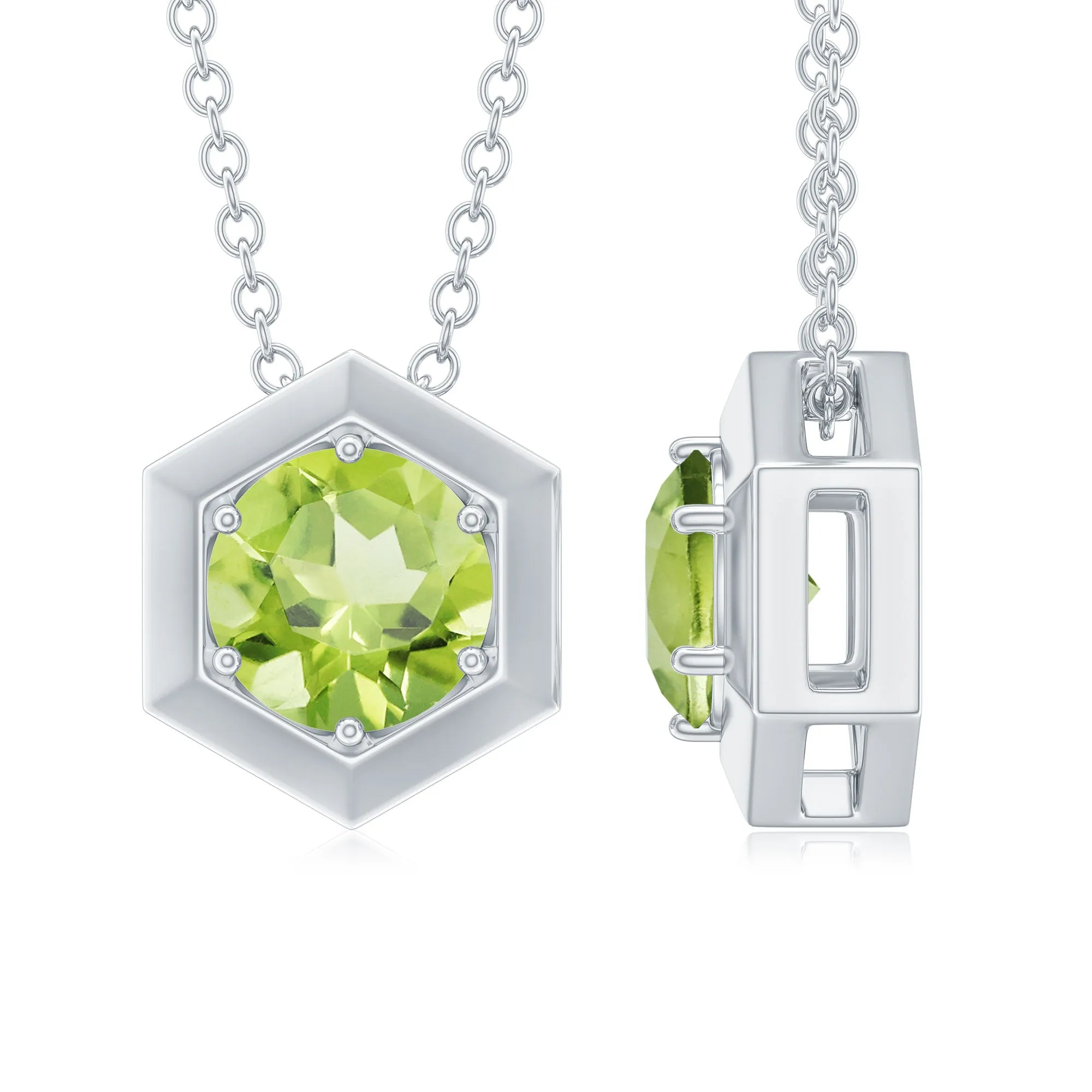 1 CT Hexagon Pendant for Women with Solitaire Round Peridot