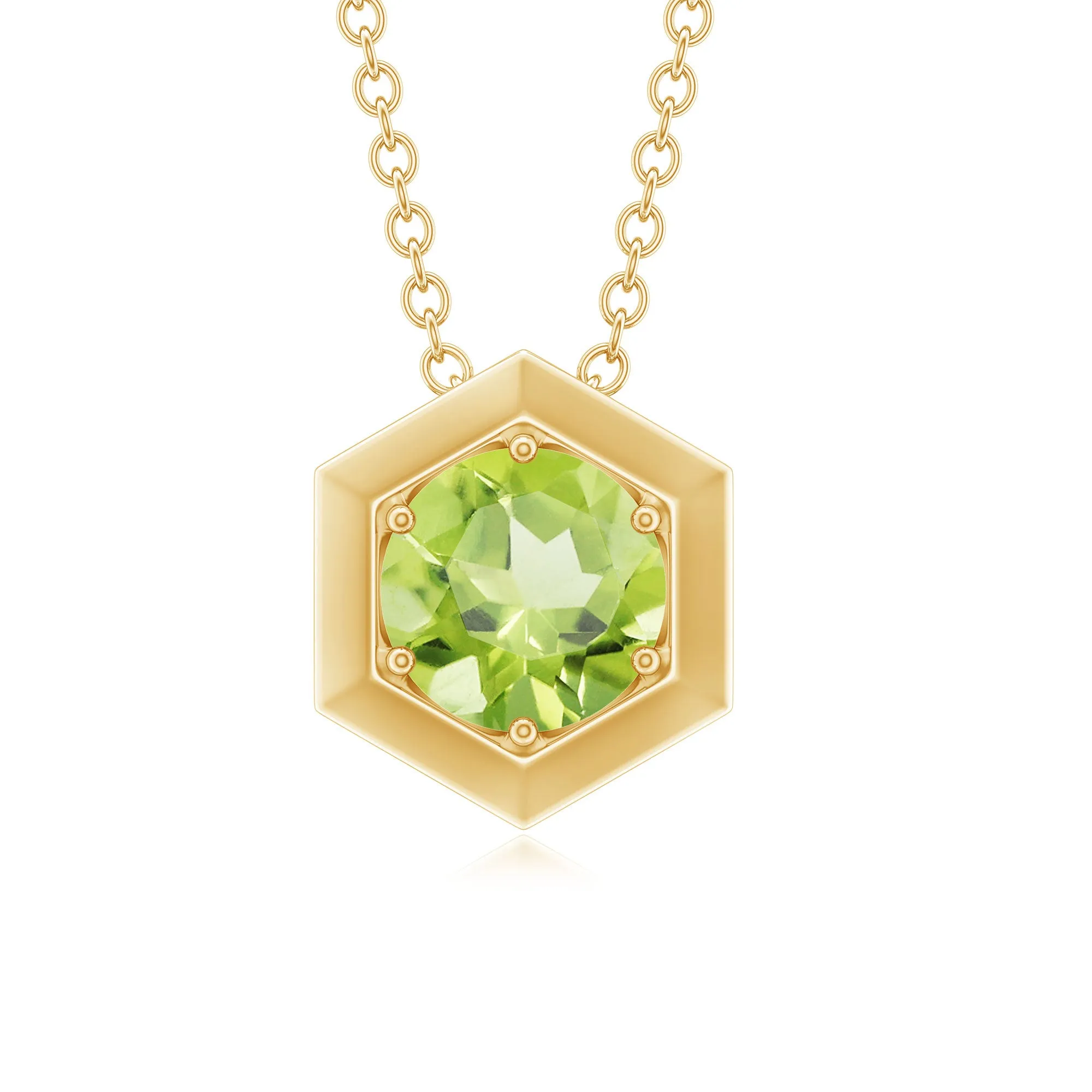 1 CT Hexagon Pendant for Women with Solitaire Round Peridot