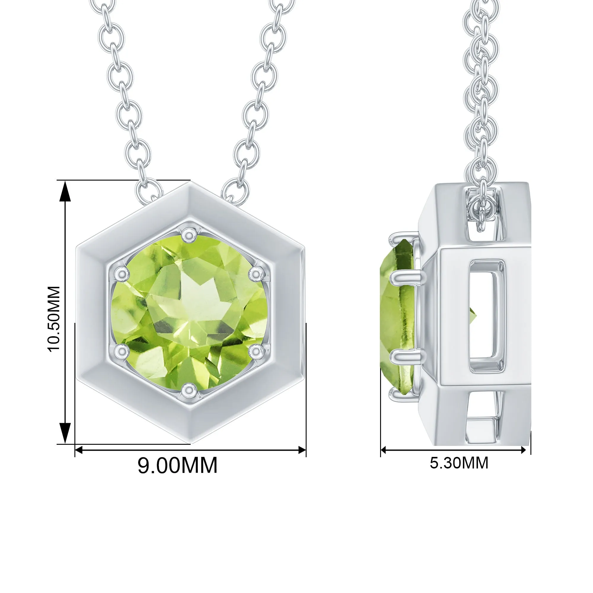 1 CT Hexagon Pendant for Women with Solitaire Round Peridot