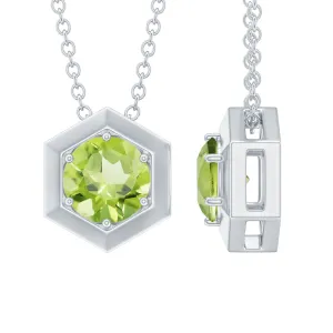 1 CT Hexagon Pendant for Women with Solitaire Round Peridot