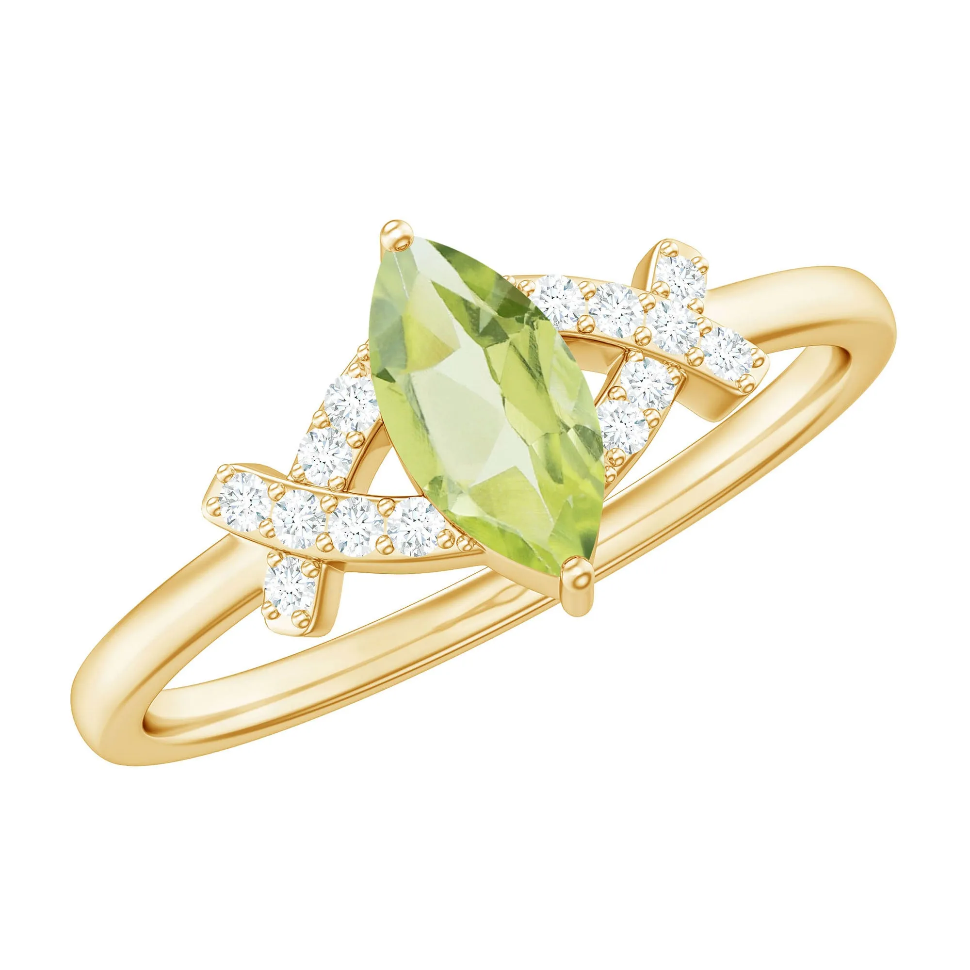 1 CT Peridot Engagement Ring with Diamond Stones