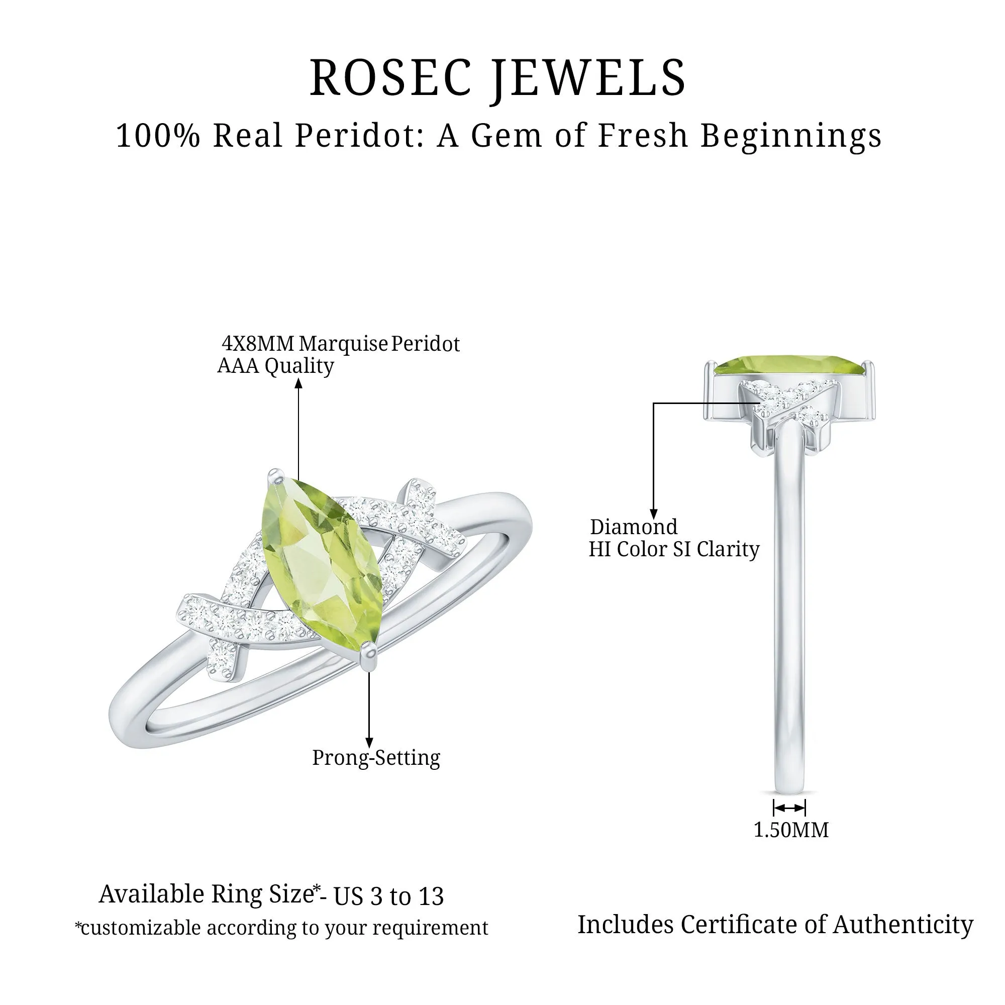 1 CT Peridot Engagement Ring with Diamond Stones