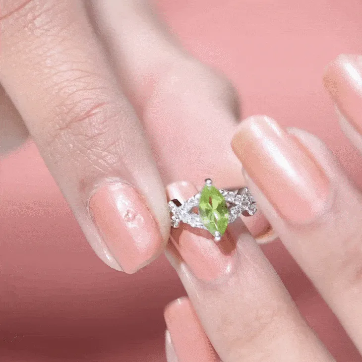 1 CT Peridot Engagement Ring with Diamond Stones