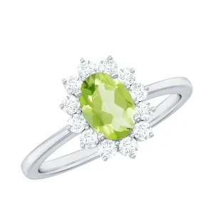 1 CT Princess Diana Inspired Peridot and Diamond Engagement Ring