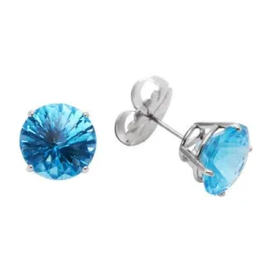 10mm Round Swiss Blue Topaz 14k White Gold Earrings