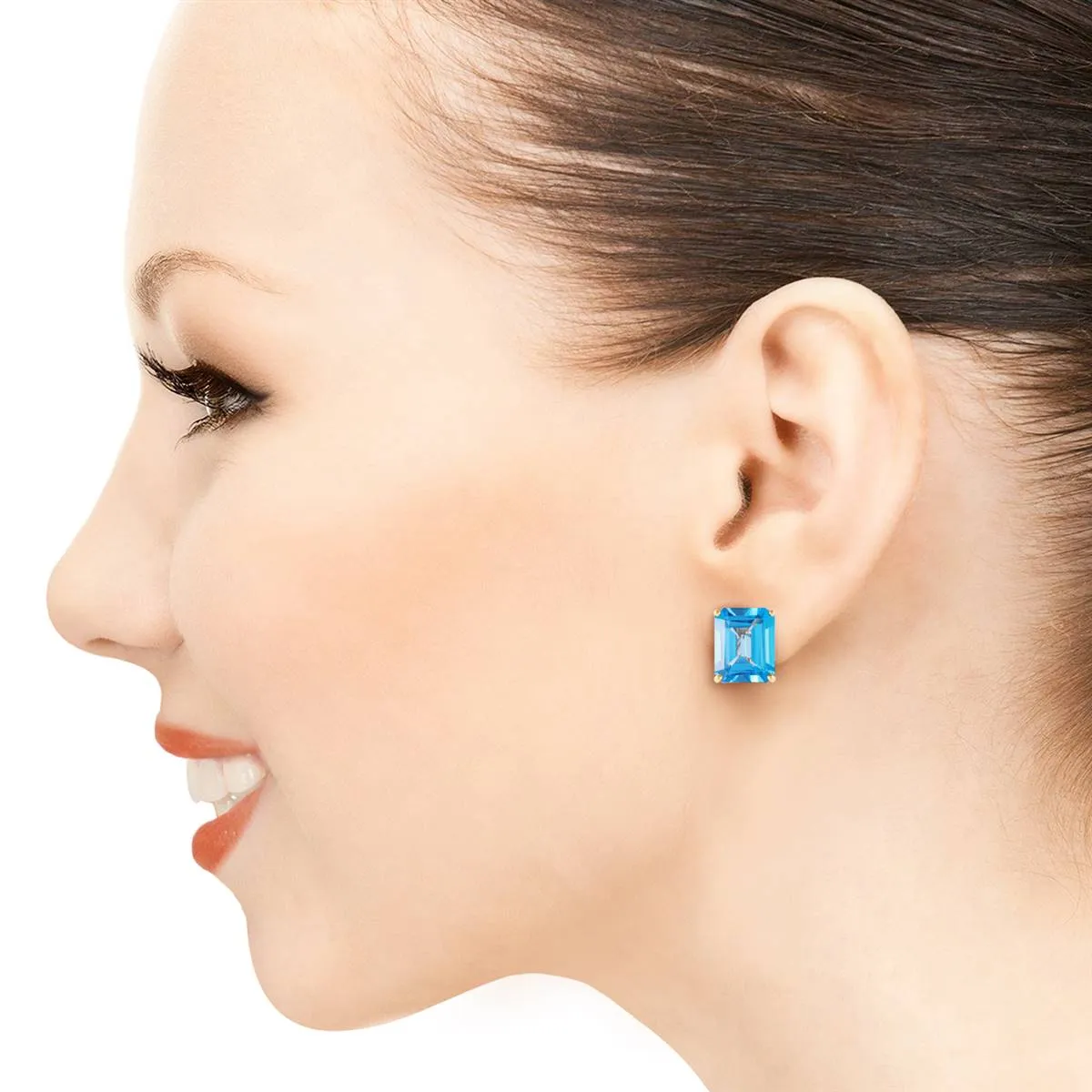 14 Carat 14K Solid Yellow Gold Distinction Blue Topaz Earrings