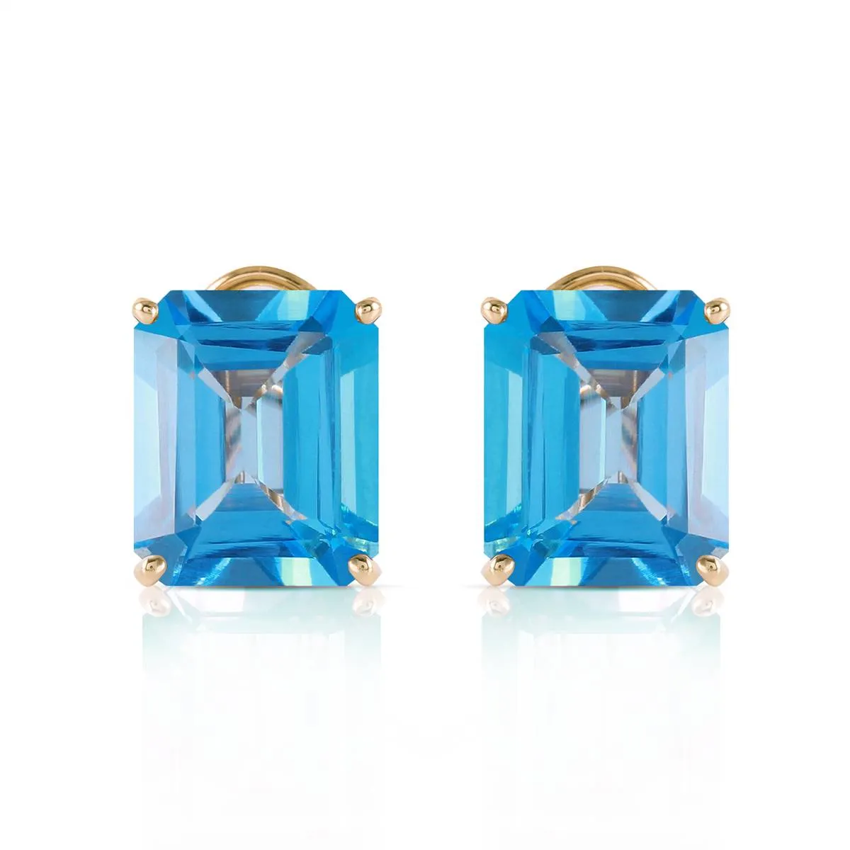 14 Carat 14K Solid Yellow Gold Distinction Blue Topaz Earrings