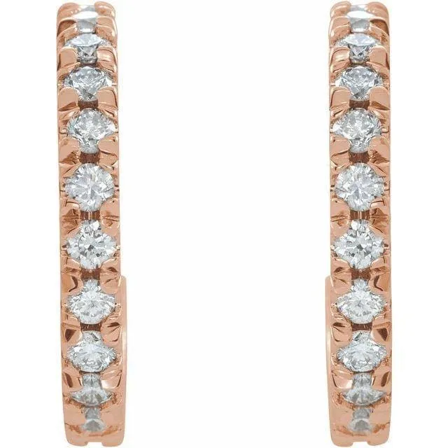 14K 5/8 CTW Diamond French-Set 15 mm Hoop Earrings Regard Jewelry Austin, Texas