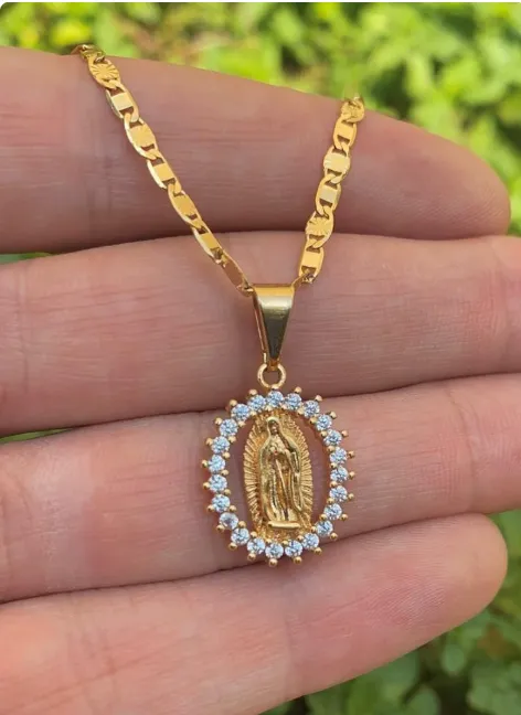 14K Gold Filled Virgem de Guadalupe Necklace 20" Valentino Chain Pendant Everyday Womens Ladies Girls
