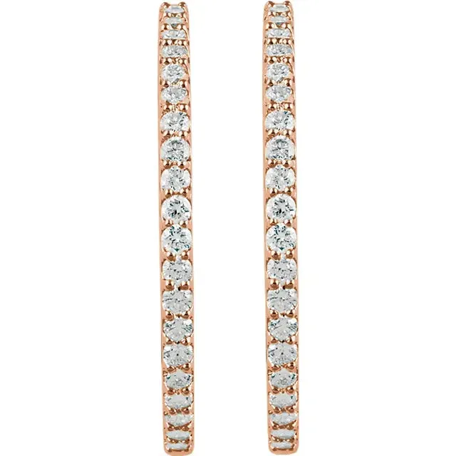 14K Rose Gold 5 CTW Natural Diamond Inside-Outside Hinged Hoop Earrings