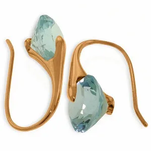 14K Solid Rose Gold Fish Hook Blue Topaz Genuine Earrings