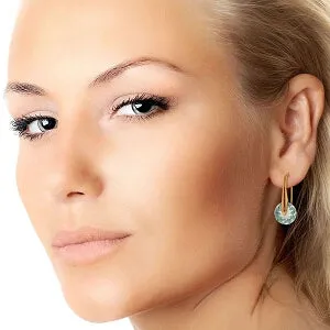 14K Solid Rose Gold Fish Hook Blue Topaz Genuine Earrings