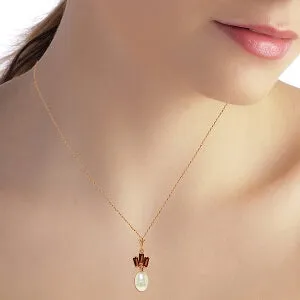 14K Solid Rose Gold Pearl & Garnet Necklace Certified