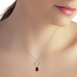 14K Solid White Gold Heart Necklace w/ Dangling Natural Garnet