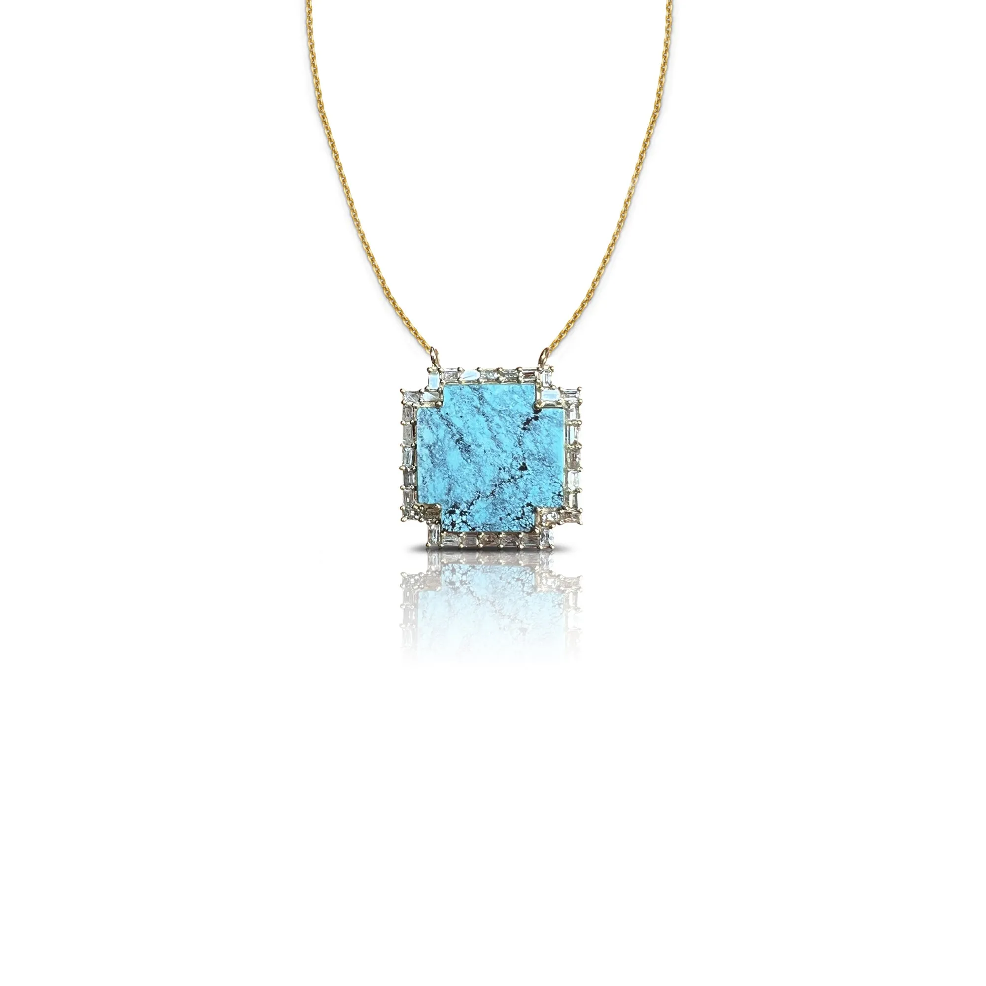 14k Turquoise Cross Baguette Necklace