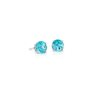 14K White Gold 7mm Swiss Blue Topaz Stud Earrings