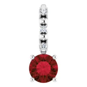 14K White Gold Imitation Mozambique Garnet & .01 CTW Natural Diamond Charm/Pendant