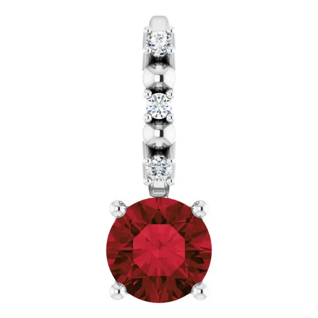 14K White Gold Imitation Mozambique Garnet & .01 CTW Natural Diamond Charm/Pendant