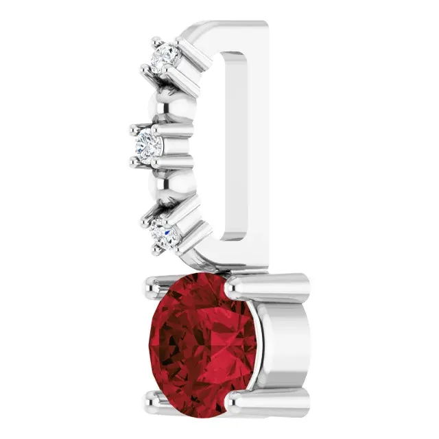 14K White Gold Imitation Mozambique Garnet & .01 CTW Natural Diamond Charm/Pendant