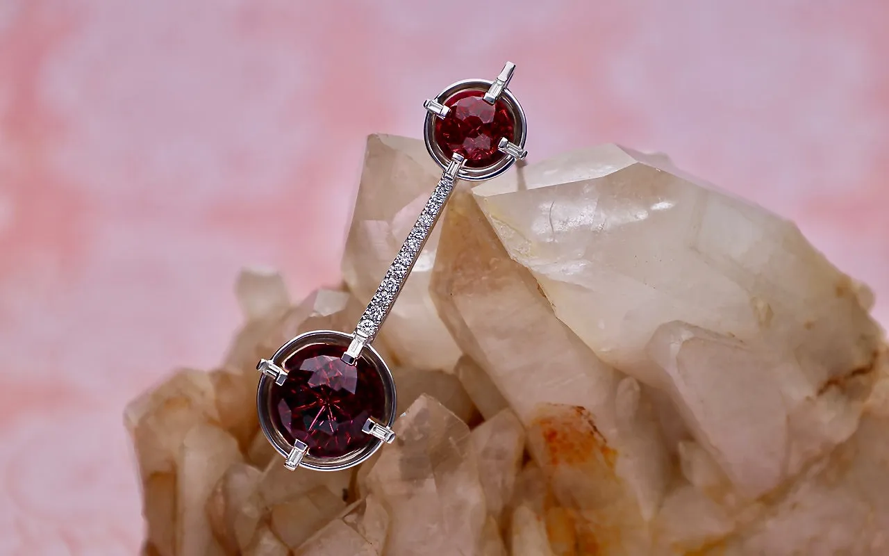14K White Gold John Dyer Rhodolite Garnet and Diamond Custom Design Pendant Necklace