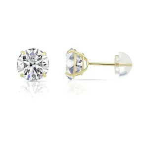 14k Yellow Gold 1/4 Carat Created White Diamond Round Stud Earrings (SI1) 4 Prong Setting by Paris Jewelry