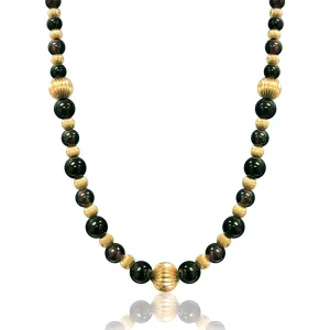 14K Yellow gold beaded necklace with onyx and garnet