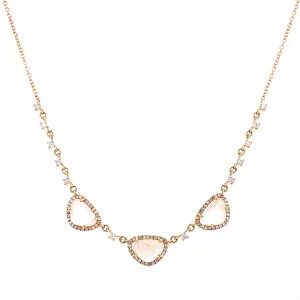 14K Yellow Gold Diamond   Rainbow Moonstone Necklace