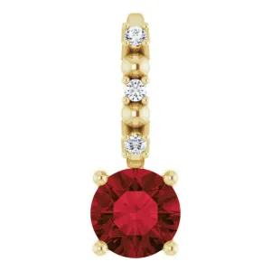 14K Yellow Gold Imitation Mozambique Garnet & .01 CTW Natural Diamond Charm/Pendant