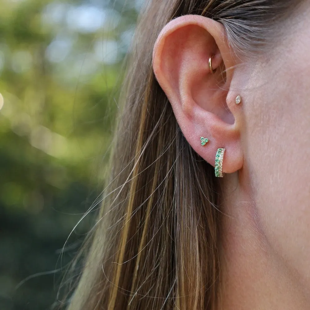 14K Yellow Gold Mini Trio Emerald Post Earrings