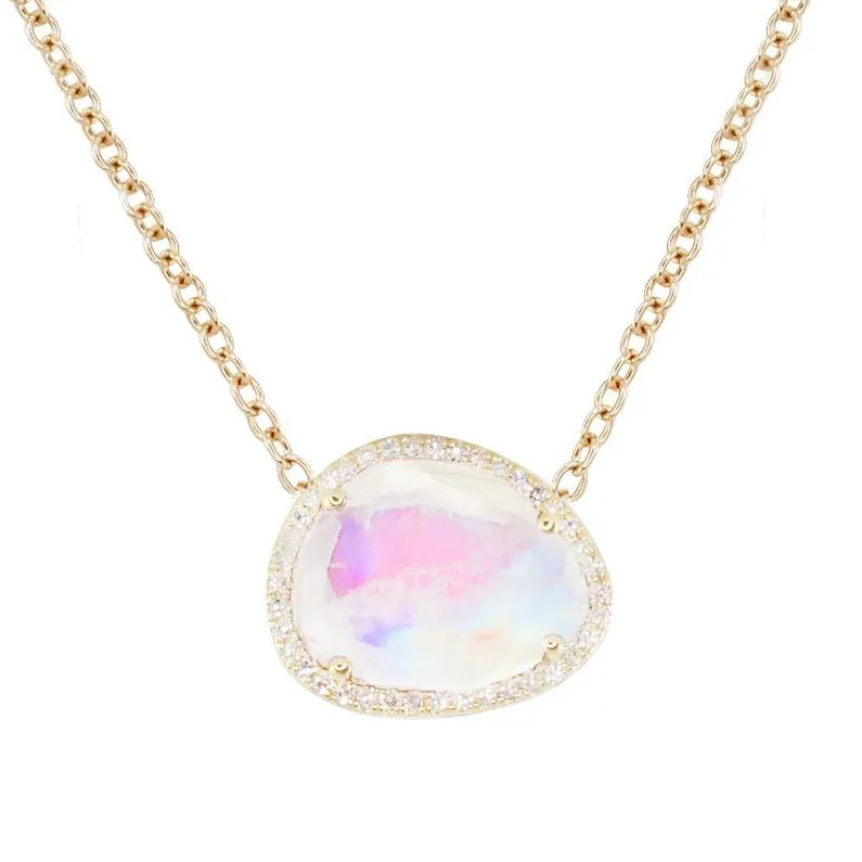 14kt Gold Free Form Moonstone and Diamond Necklace