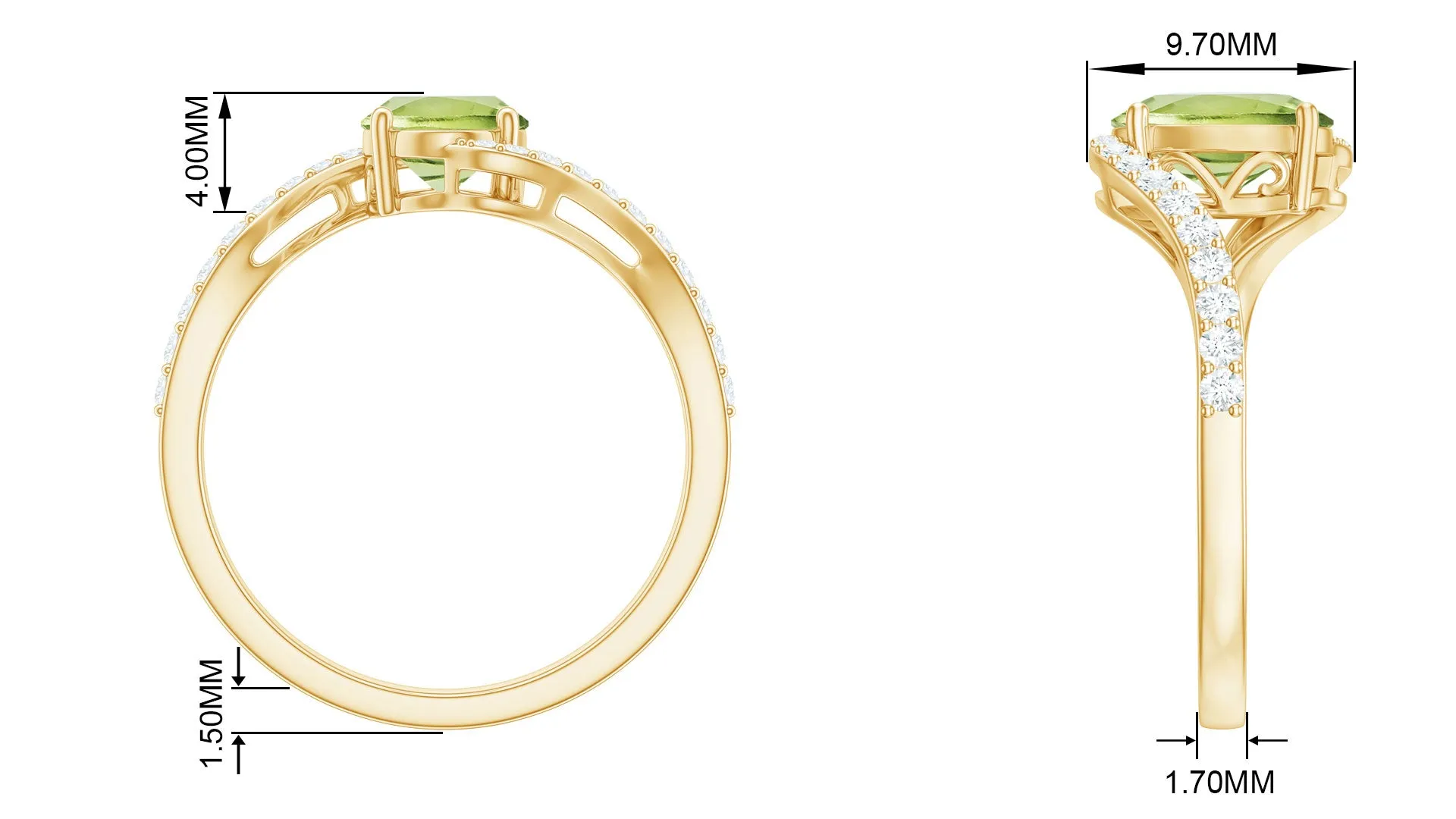1.50 CT Oval Cut Peridot Solitaire Ring with Diamond Accent