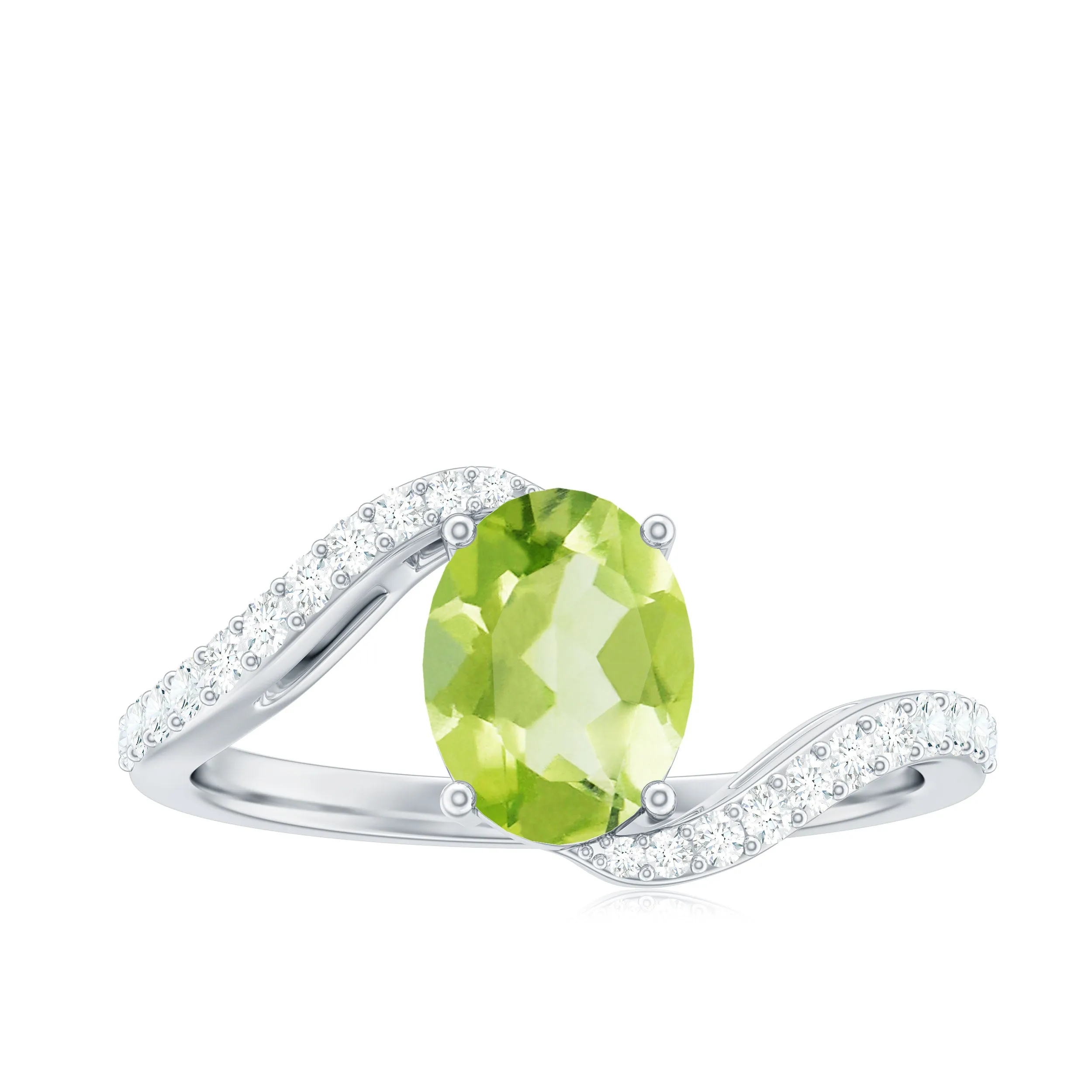 1.50 CT Oval Cut Peridot Solitaire Ring with Diamond Accent