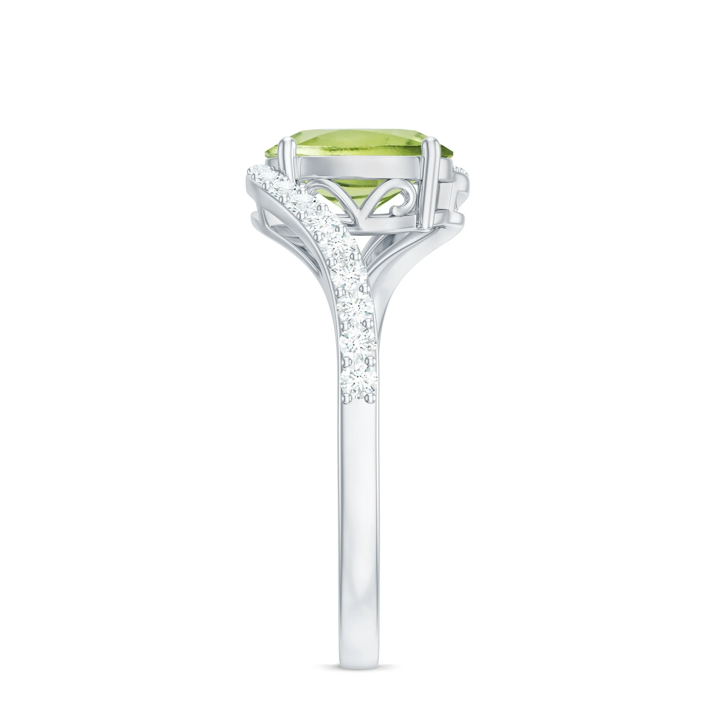 1.50 CT Oval Cut Peridot Solitaire Ring with Diamond Accent