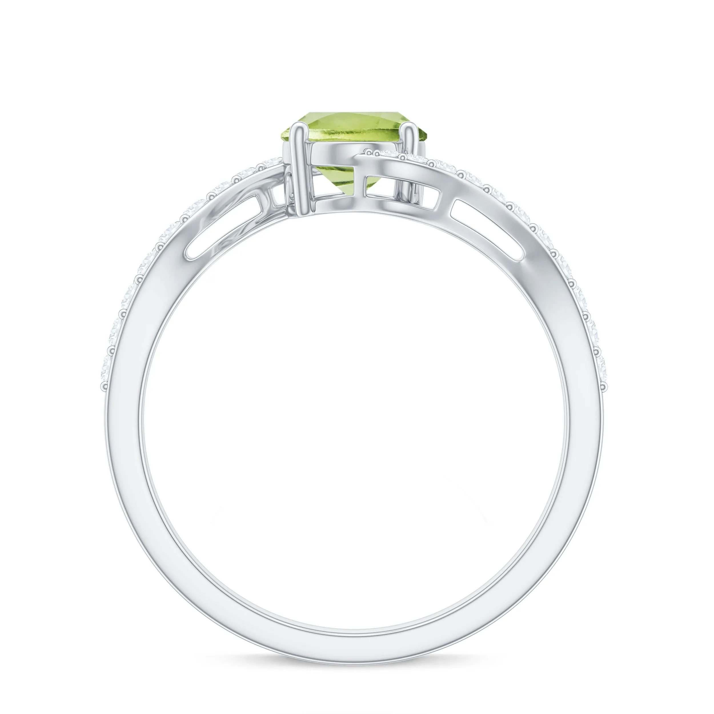 1.50 CT Oval Cut Peridot Solitaire Ring with Diamond Accent