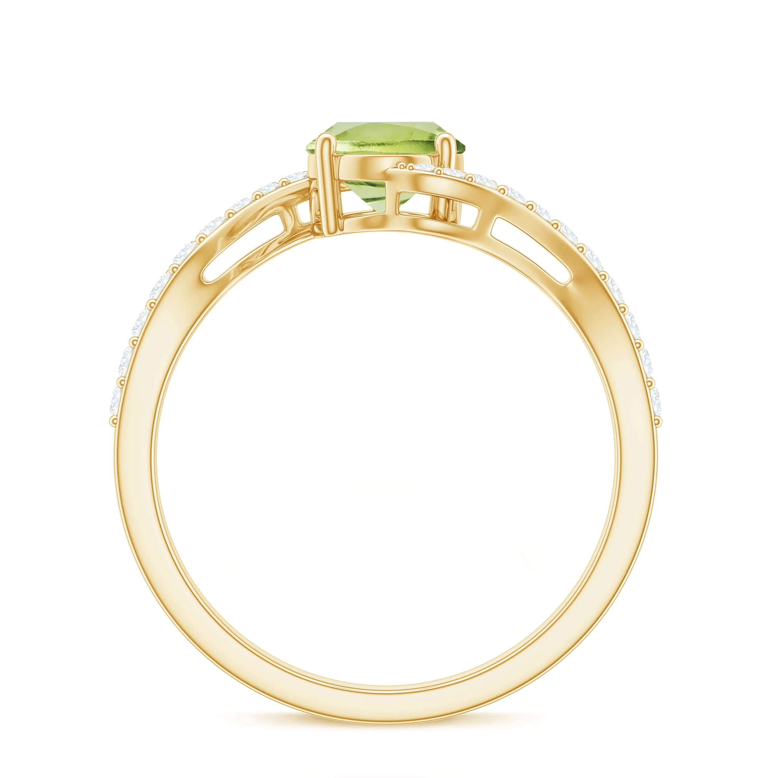 1.50 CT Oval Cut Peridot Solitaire Ring with Diamond Accent