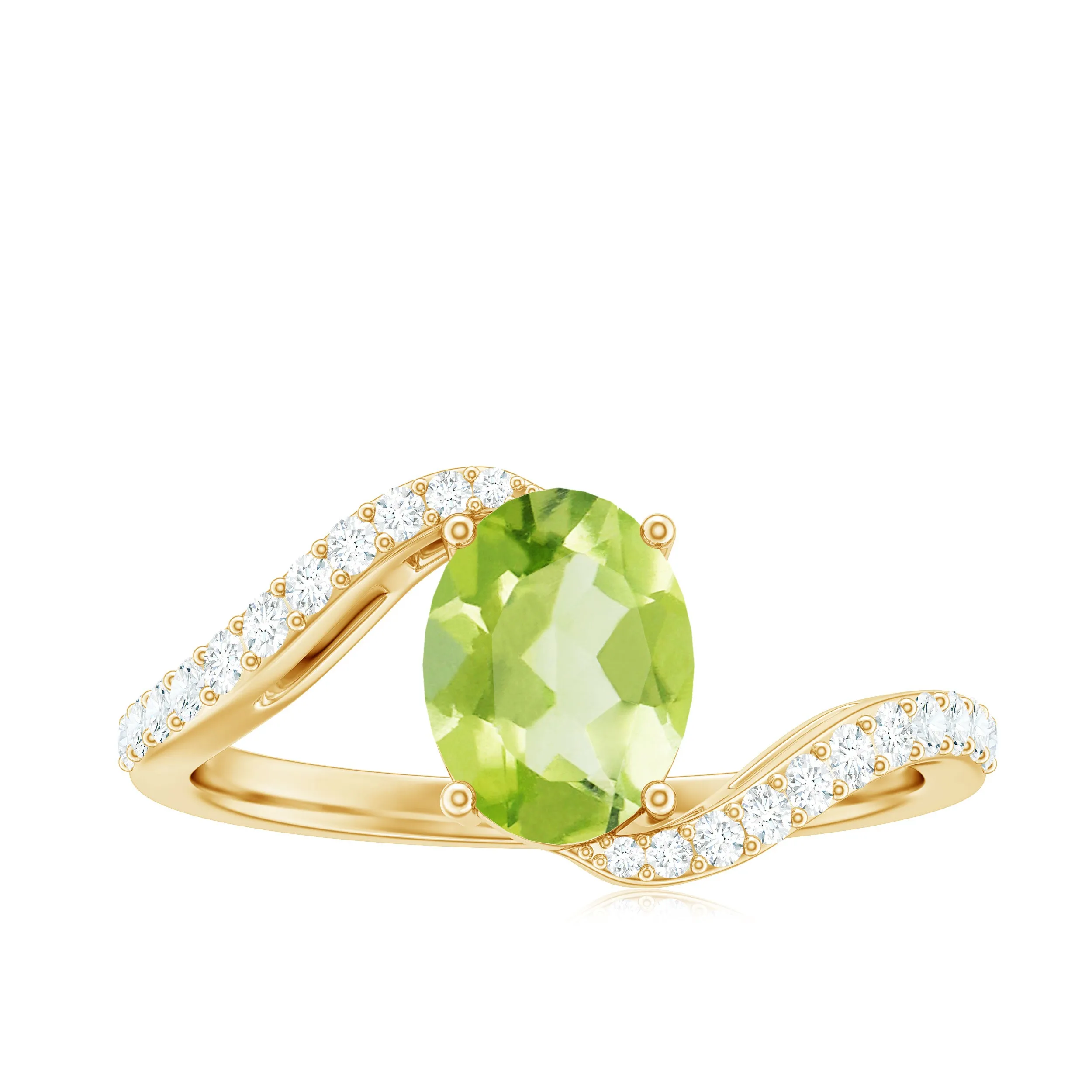 1.50 CT Oval Cut Peridot Solitaire Ring with Diamond Accent