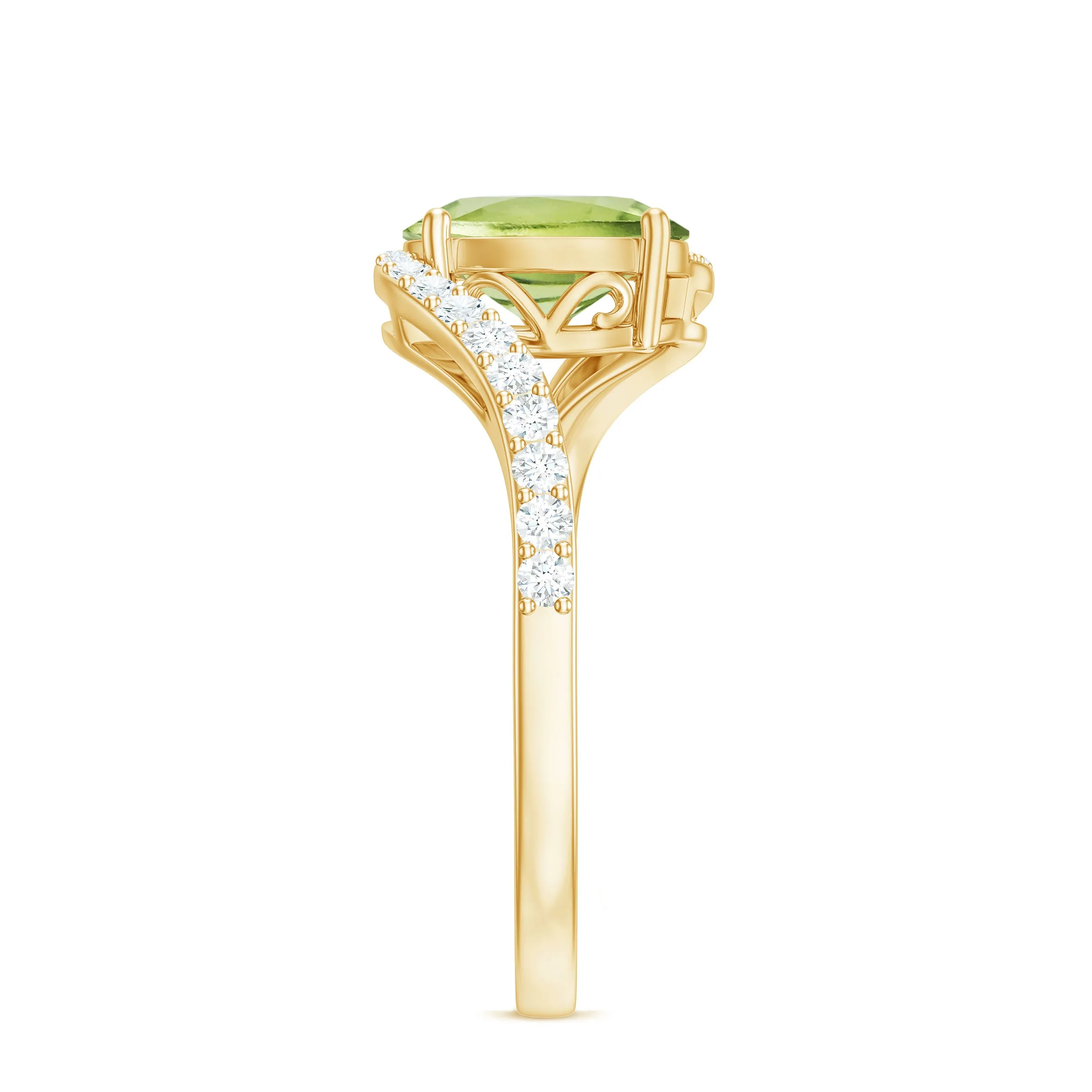1.50 CT Oval Cut Peridot Solitaire Ring with Diamond Accent