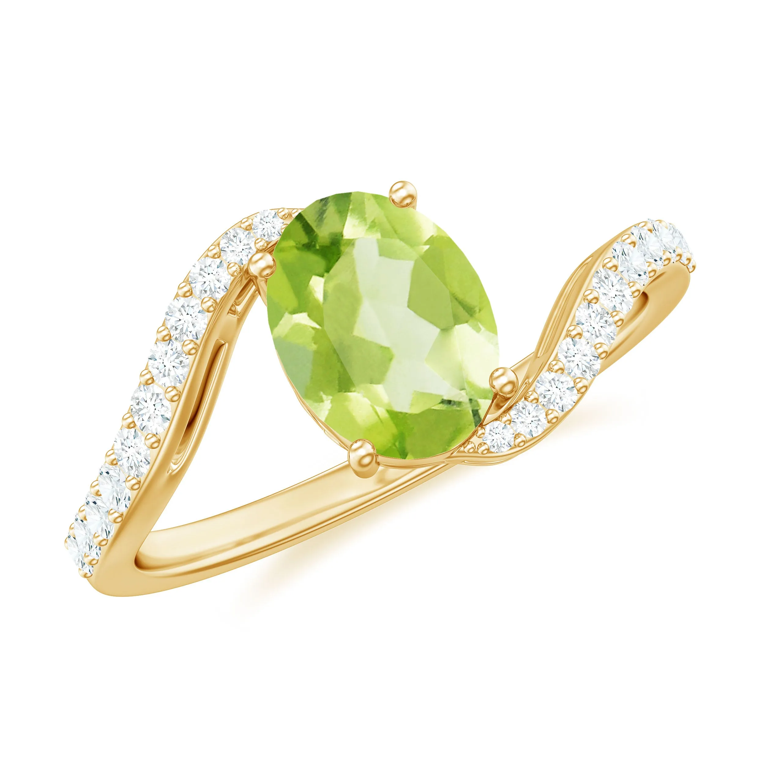 1.50 CT Oval Cut Peridot Solitaire Ring with Diamond Accent