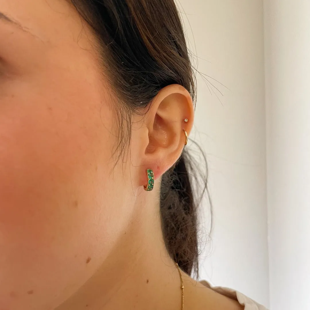 1.5ctw Emerald 14K Yellow Gold Huggie Hoop Earrings
