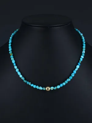16" Native American Turquoise and 18kt Gold Plated Bead Necklace