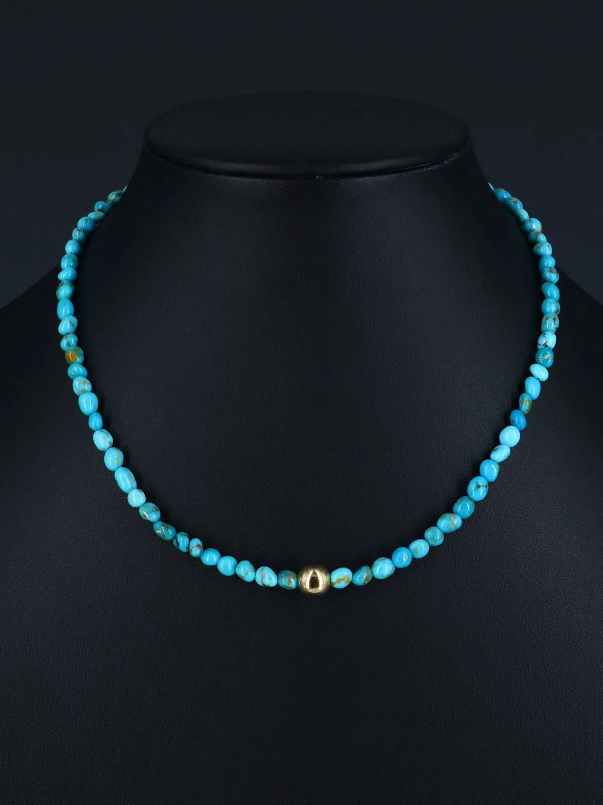 16" Native American Turquoise and 18kt Gold Plated Bead Necklace