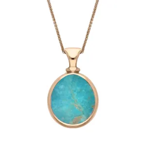 18ct Rose Gold Whitby Jet Turquoise Small Double Sided Pear Fob Necklace